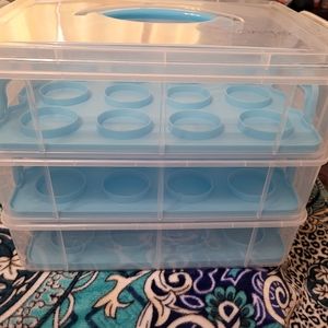 36 Cupcake Muffin Carrier, VonShef Blue 3 Tier Stackable Cake Caddy w/ Handle